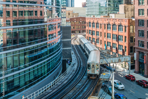 Train on elevated tracks at the Loop, Chicago photo