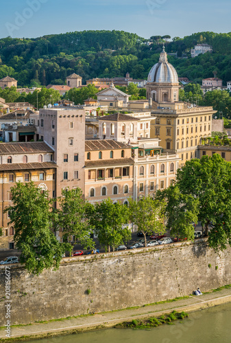 Rome skyline as seen from Castel Sant'Angelo, with the dome of the Basilica di San Giovanni Battista dei Fiorentini.