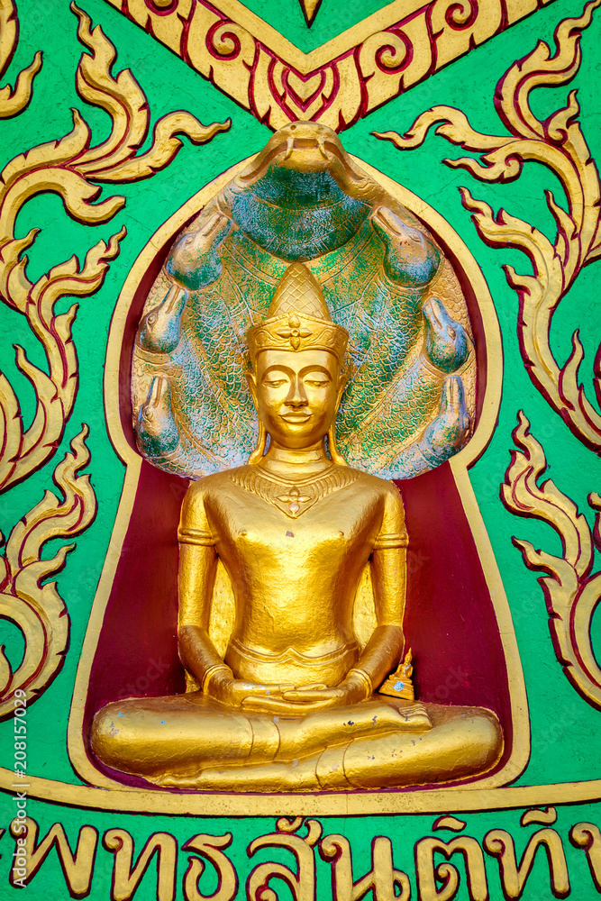Big Buddha temple statue during a sunny bright day, Wat Phra Yai in Koh Samui, Surat Thani, Thailand 