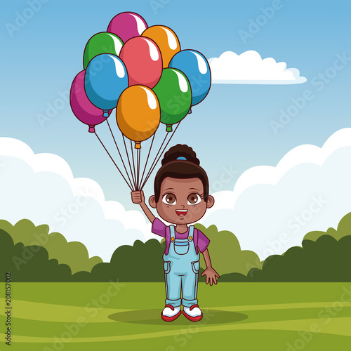 Beautiful girl with balloons at park vector illustration graphic design
