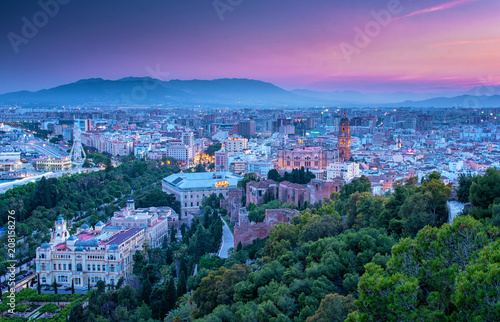 Colorful sunset over Malaga