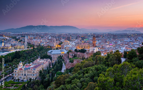 Colorful sunset over Malaga
