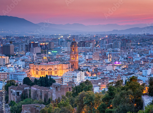 Colorful sunset over Malaga
