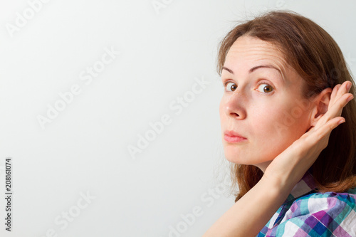 Obraz na plátně Gossip,rumors, whisper, hearing concept.