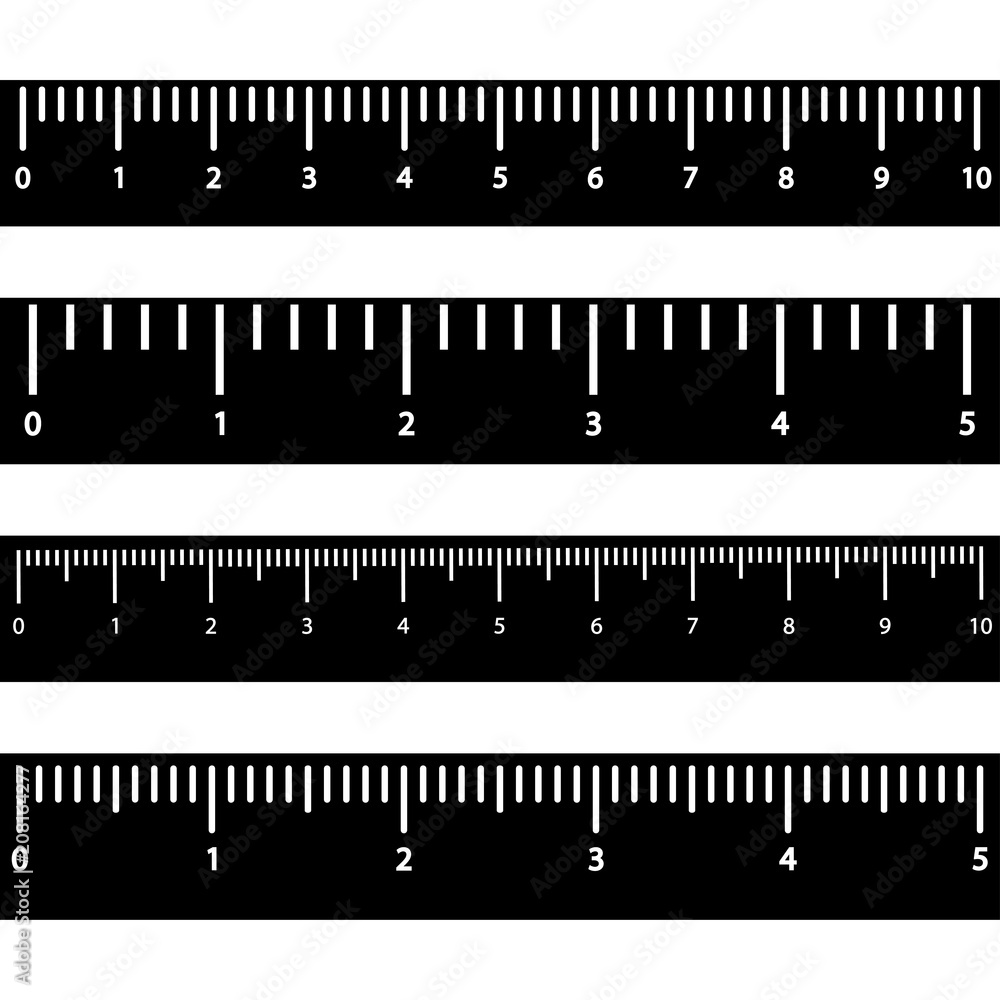 Set of black rulers with white scale and numbers. Vector illustration ...