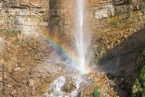 Rainbow on Kinchkha waterfall near Okatse canyon  Imereti  Georgia