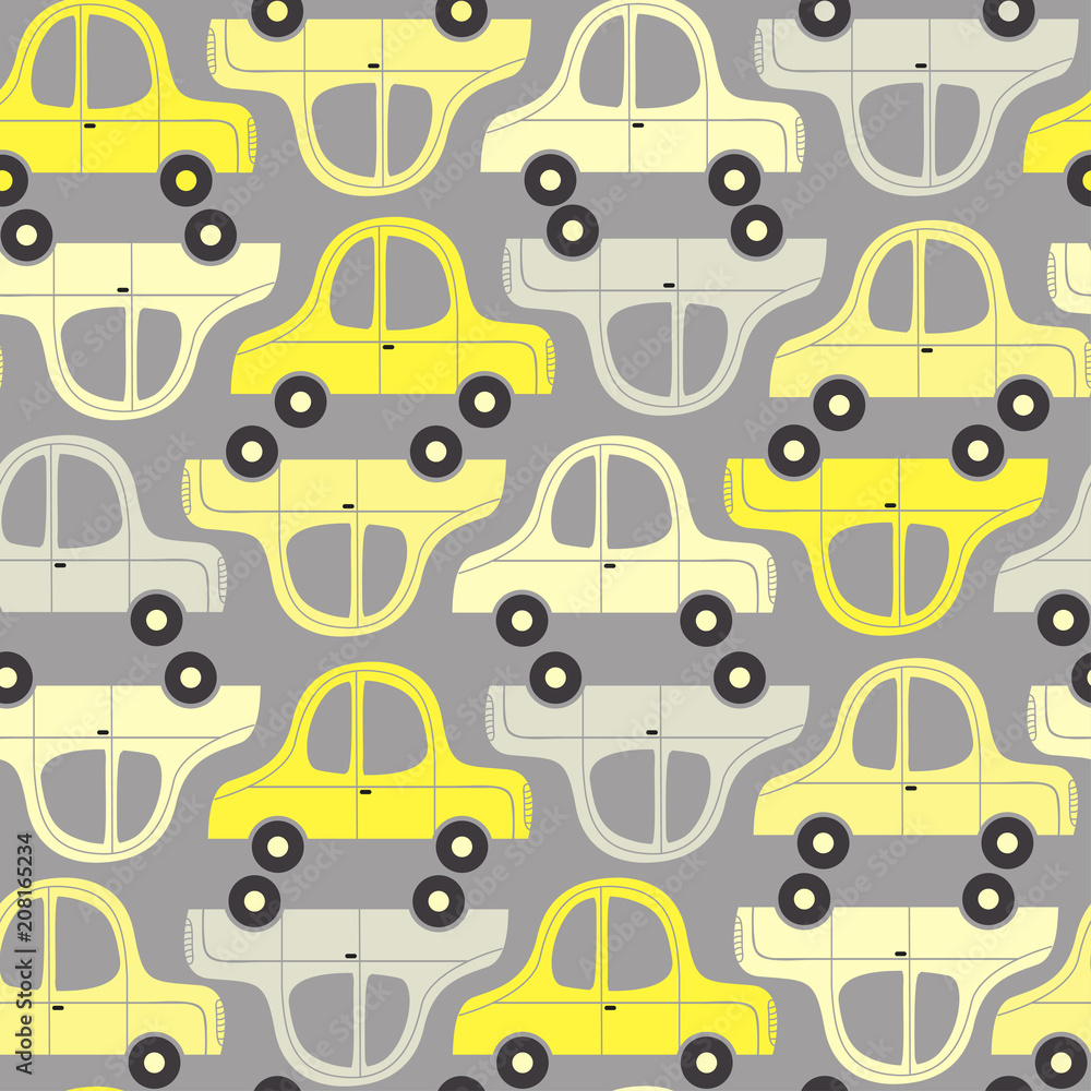 seamless pattern with yellow and gray cars - vector illustration, eps