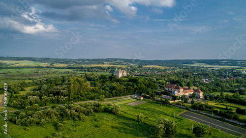 Aerial view of the Olesky Castle. Very beautiful castle near Lviv.
