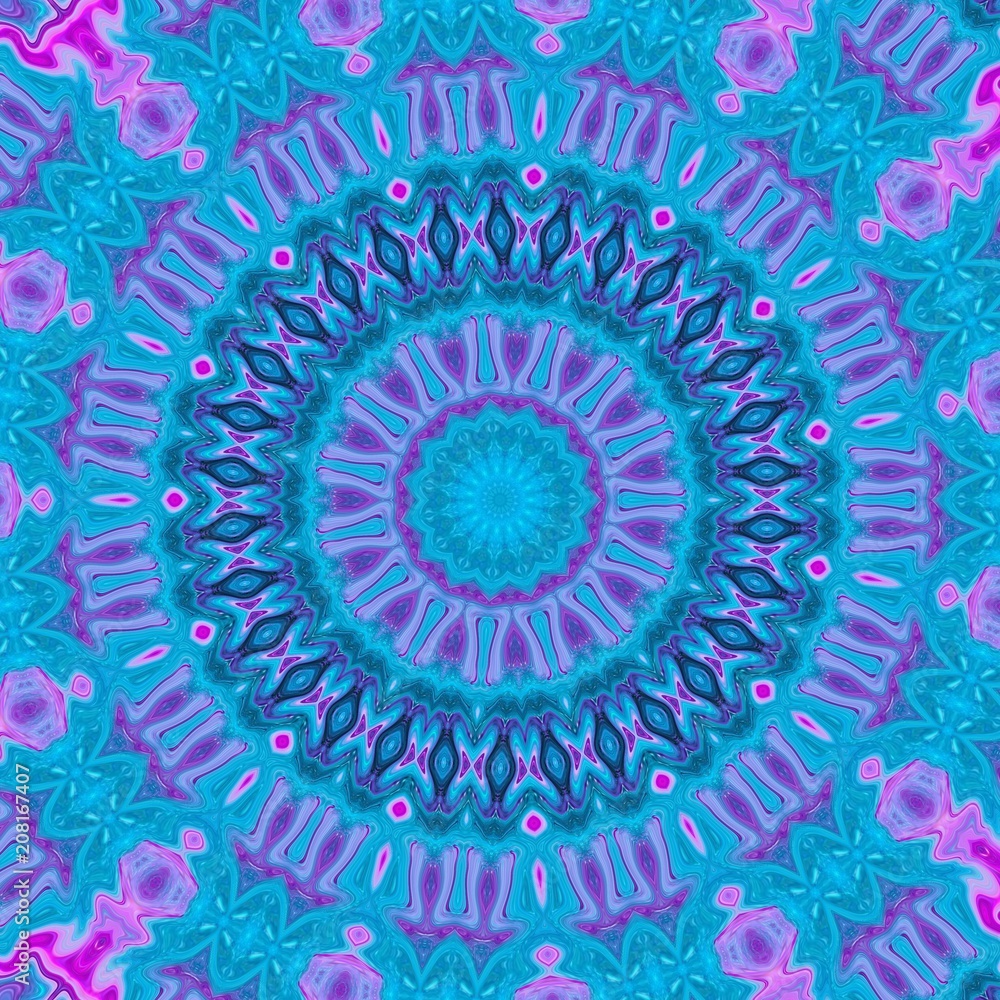 Obraz premium Fantasy sacred geometry modern art. Mystic Indian unique mandala. Oriental round pattern. Diamond and floral kaleidoscope artwork. Feng shui and yoga traditional design. Psychedelic creative print.