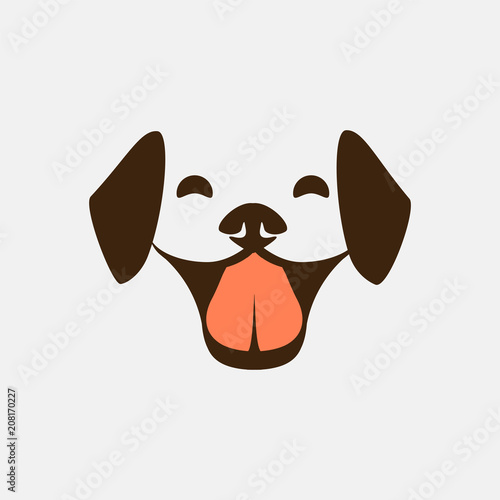 Smiling dog face logo icon vector. Negative space design illustration.