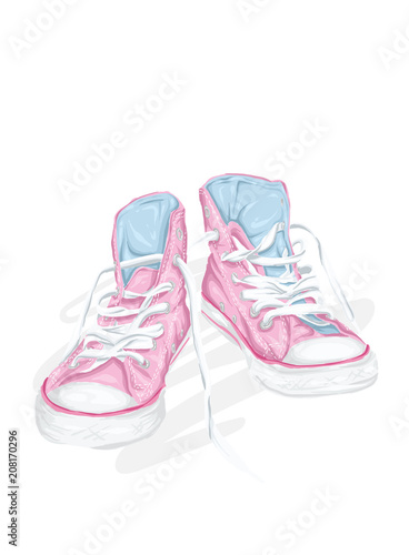 Beautiful sneakers. Vector illustration for a picture or poster. Youth shoes. Sports, running and walking. 