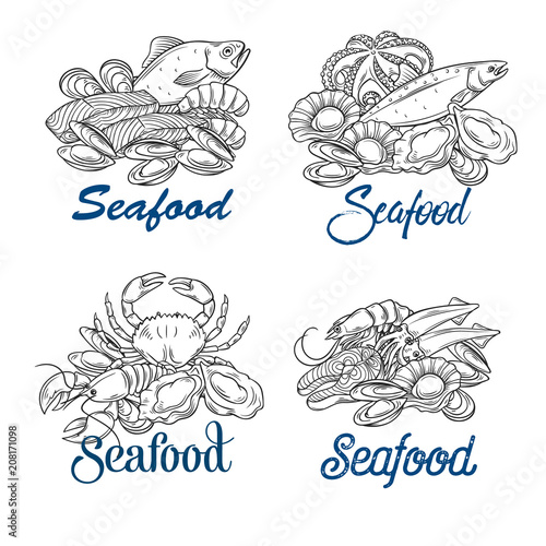 hand drawn seafood banner