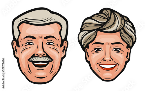 Aged people. Happy grandfather and grandmother. Cartoon vector illustration