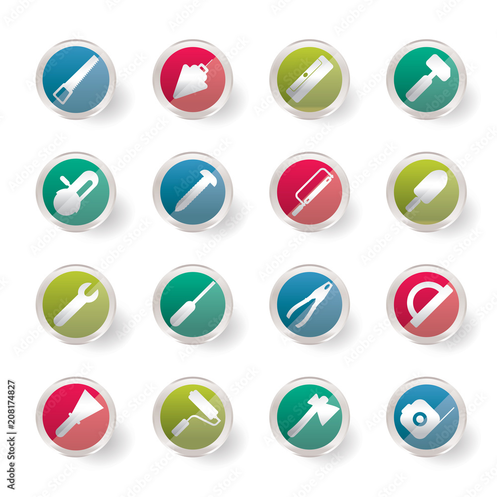 Construction and Building Tools icons over colored background - Vector Icon Set Construction and Building Tools icons over colored background - Vector Icon Set
