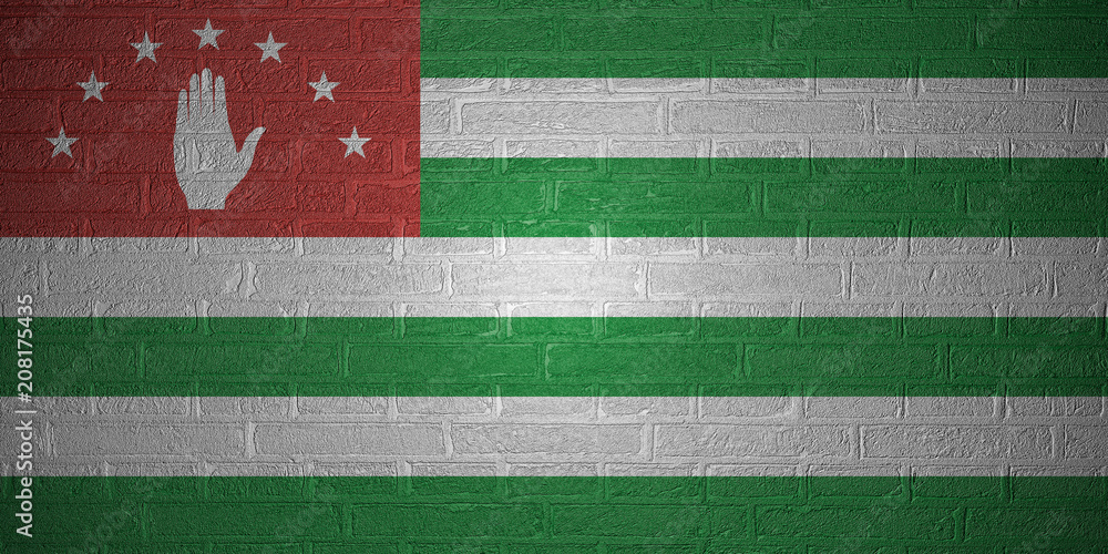Flag of Abkhazia on brick wall background, 3d illustration
