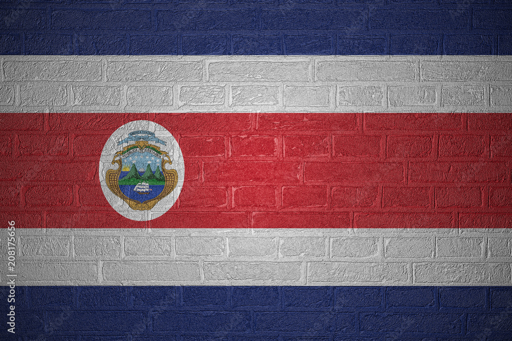 Flag of Costa Rica on brick wall background, 3d illustration