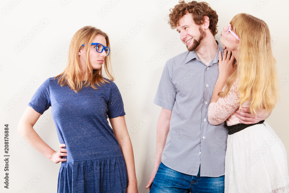 Jealous woman with happy couple Jealous woman with happy couple