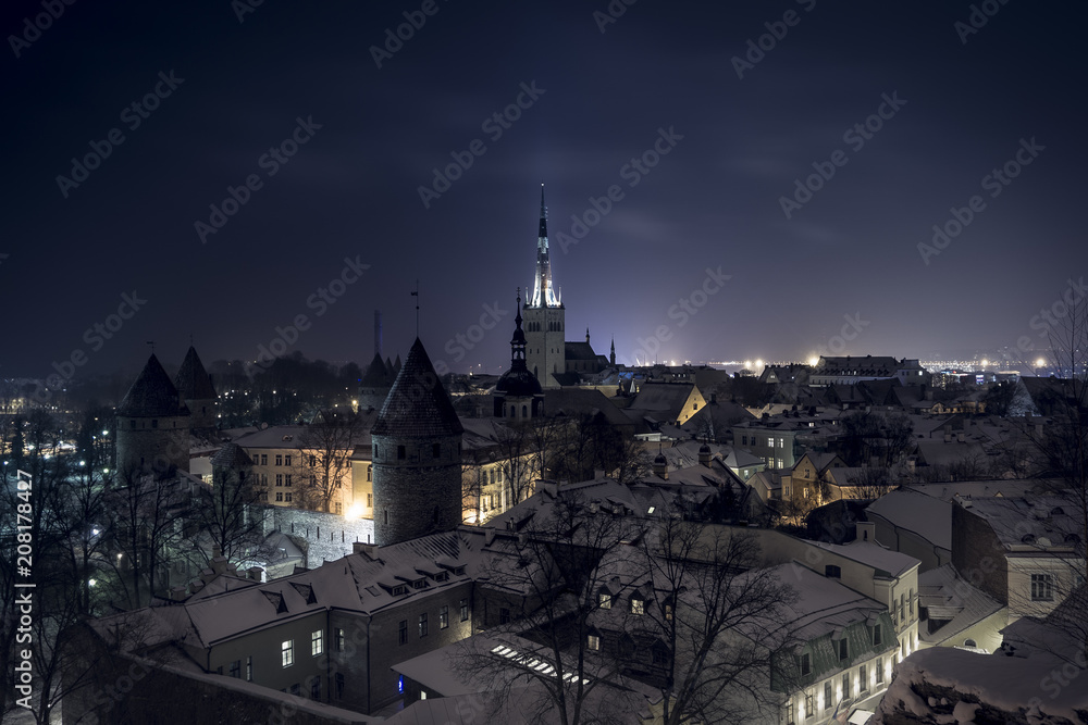 winter night view of Tallinn's old town