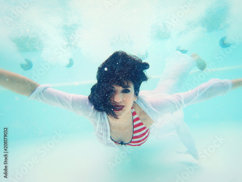 beautiful woman portrait underwater