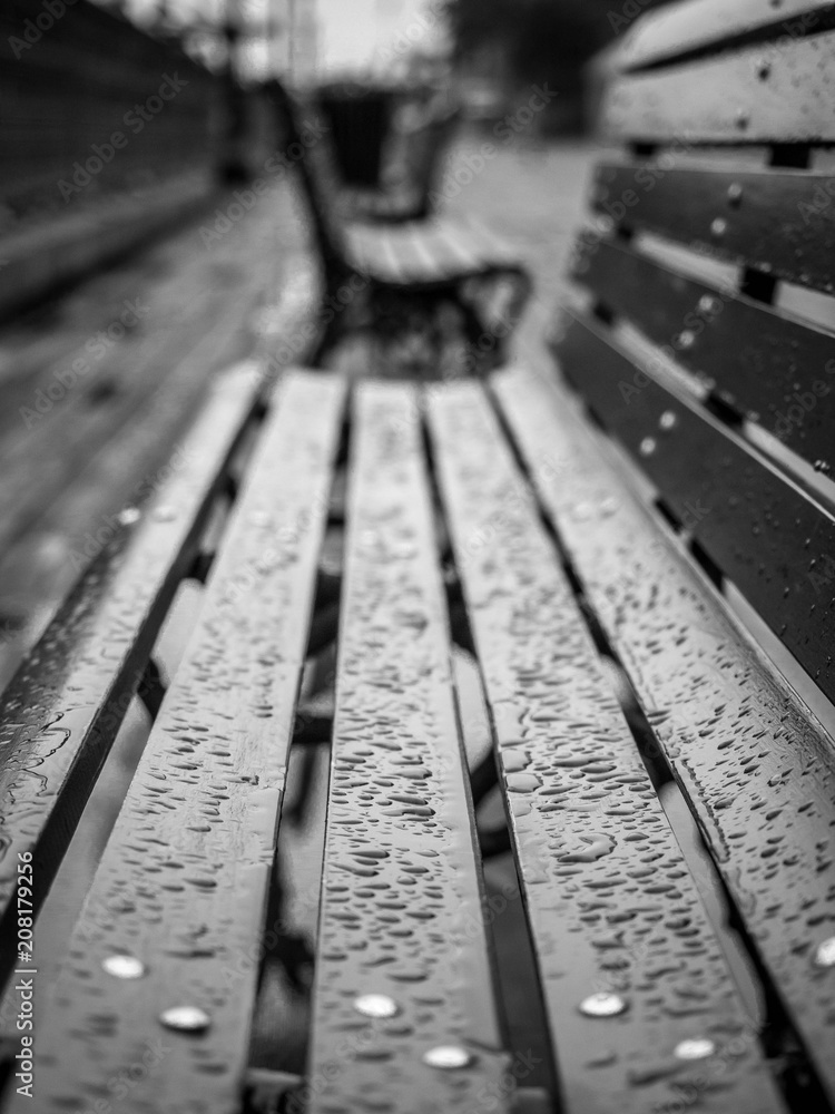 Rain drops on a bench Rain drops on a bench