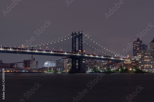 Manhattan Bridge on Cloudy Night