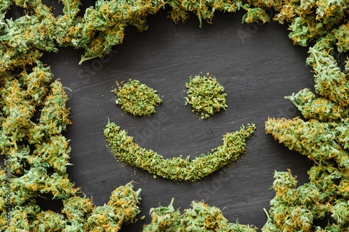 A lot of marijuana Smile, fresh buds of cannabis many weed. Copy spase Copy-space