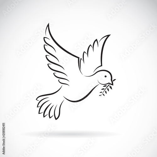 Vector of black dove of peace with olive branch on white background. Bird design. Animals. Easy editable layered vector illustration.
