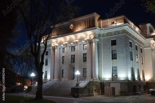 The Yavapai County Courthouse in Prescott, Arizona photographed at night