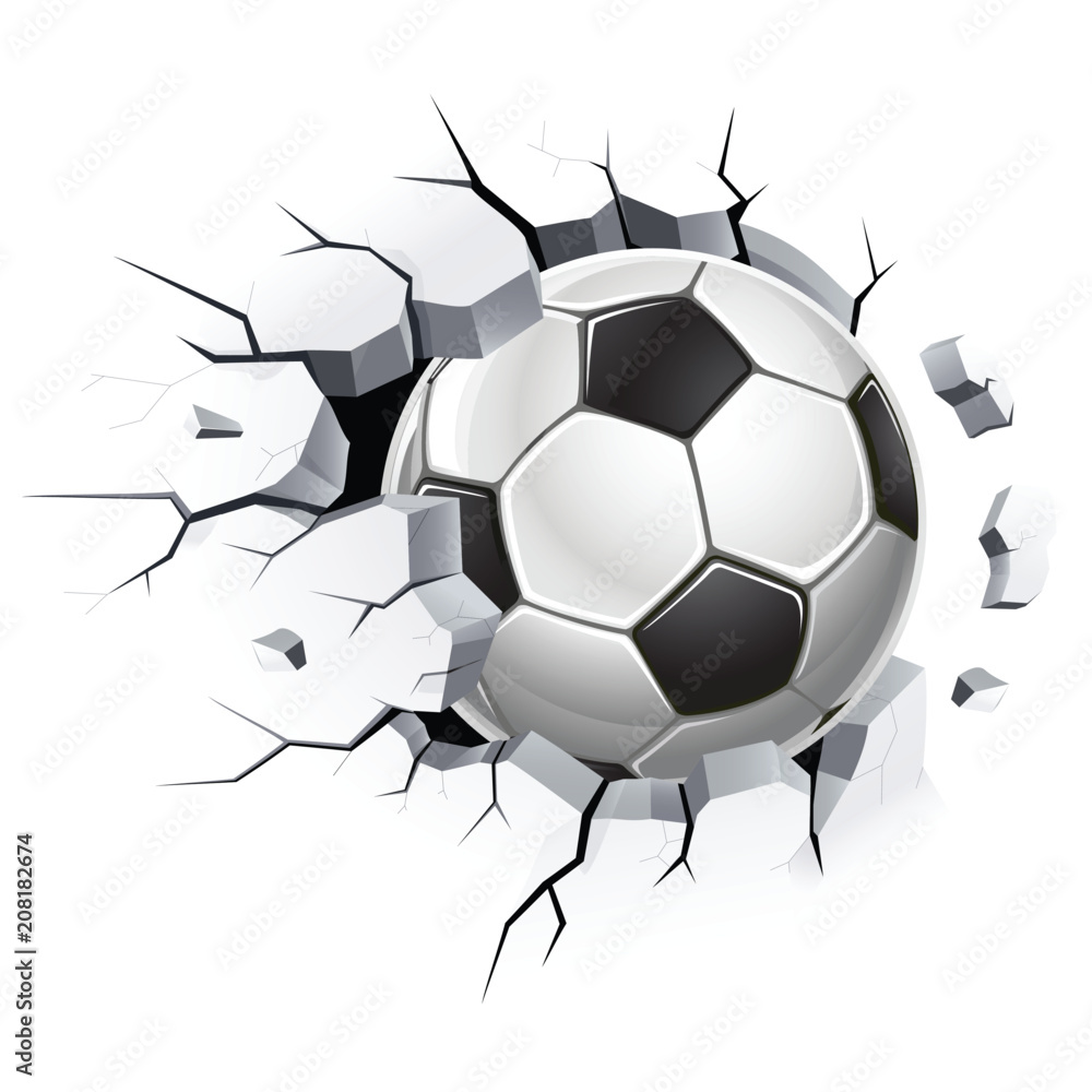 Soccer ball or football and Old concrete wall damage. Vector illustrations. - obrazy, fototapety, plakaty 