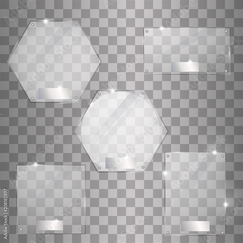 Set Vector Glass Plates modern Banners  on transparent Background. 