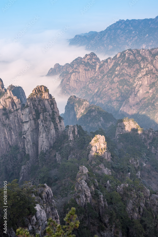 View point of Stone monkey on the top of mountain, Huangshan mountain Cloud Sea Scenery, East China`s Anhui Province.