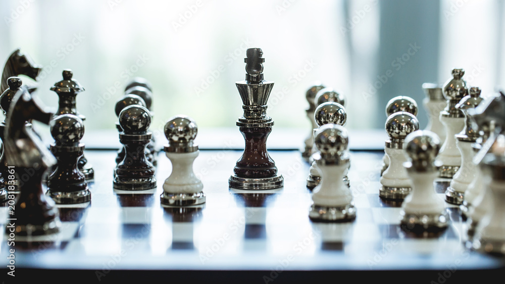 Chess photographed on a chessboard,leader and teamwork concept for success Chess photographed on a chessboard,leader and teamwork concept for success