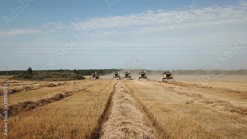 Combines work on the collection and processing of cereals