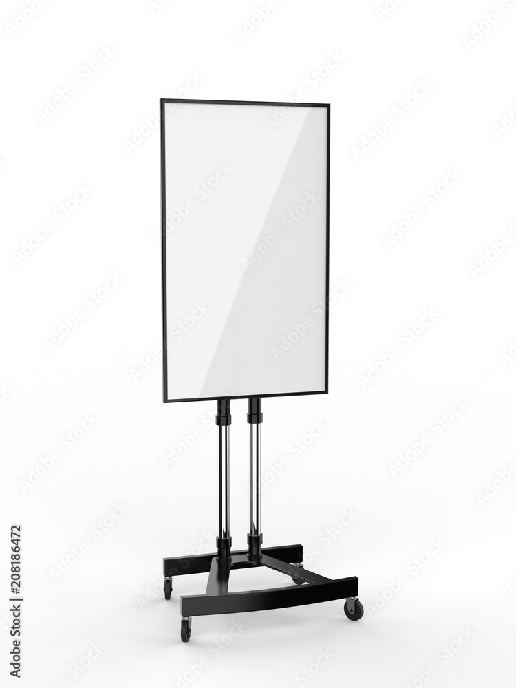 Mobile Blank White Screen TV Trolley Stand Mount Cart Exhibition LED Advertising Display. 3d render illustration. Mobile Blank White Screen TV Trolley Stand Mount Cart Exhibition LED Advertising Display. 3d render illustration.