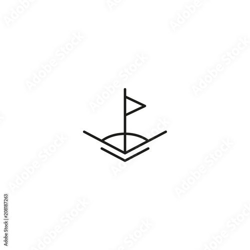 Black linear design of football field corner flag isolated on white background
