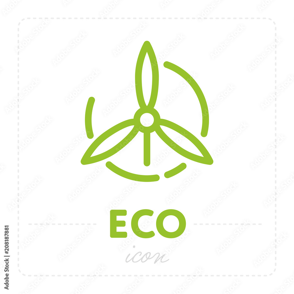 Green simple icon with windmill alternative source of energy and label Eco isolated on white background Green simple icon with windmill alternative source of energy and label Eco isolated on white background