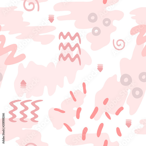 Abstract seamless pattern drawn by hand. Grunge, sketch, scribble. Endless girlish print.