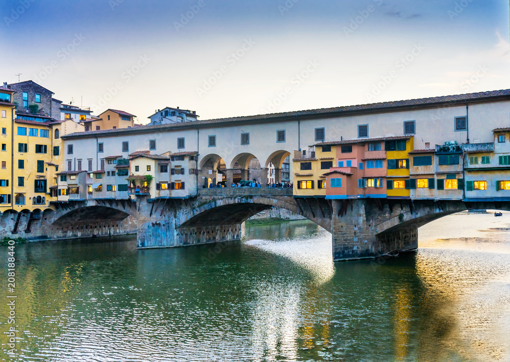 Evening Sunset Arno River Ponte Vecchio Florence Italy