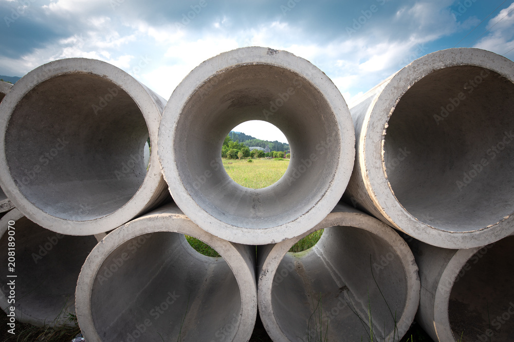 Concrete water pipe on the ground Concrete water pipe on the ground