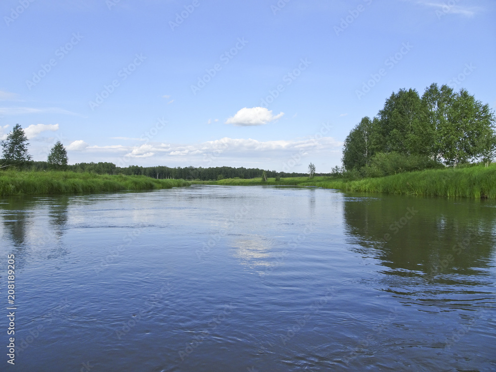Summer landscape with quiet river in a good Sunny weather