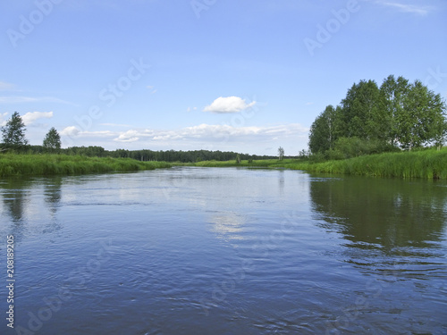 Fototapeta Naklejka Na Ścianę i Meble -  Summer landscape with quiet river in a good Sunny weather