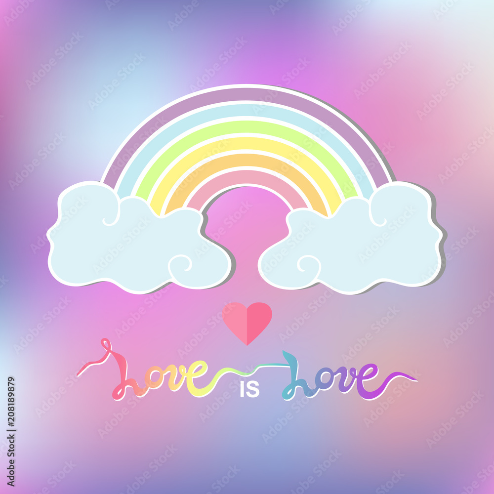 Love is Love handwritten text and rainbow