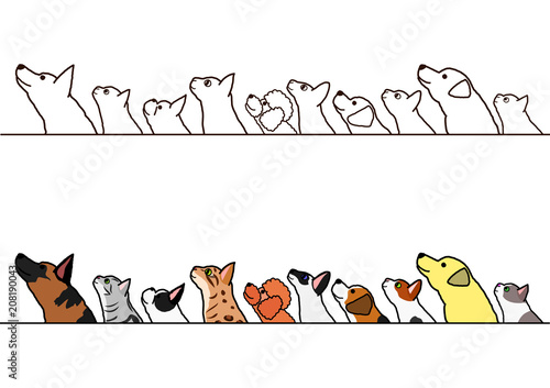 dogs and cats looking up profile border set