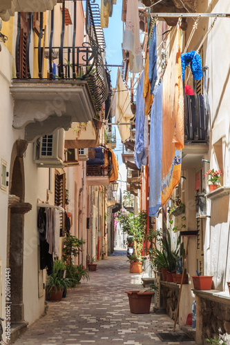 Lipari   main city on one of Aeolian islands near Sicily in Tyrrhenian Sea. A typical narrow street in  Italian south