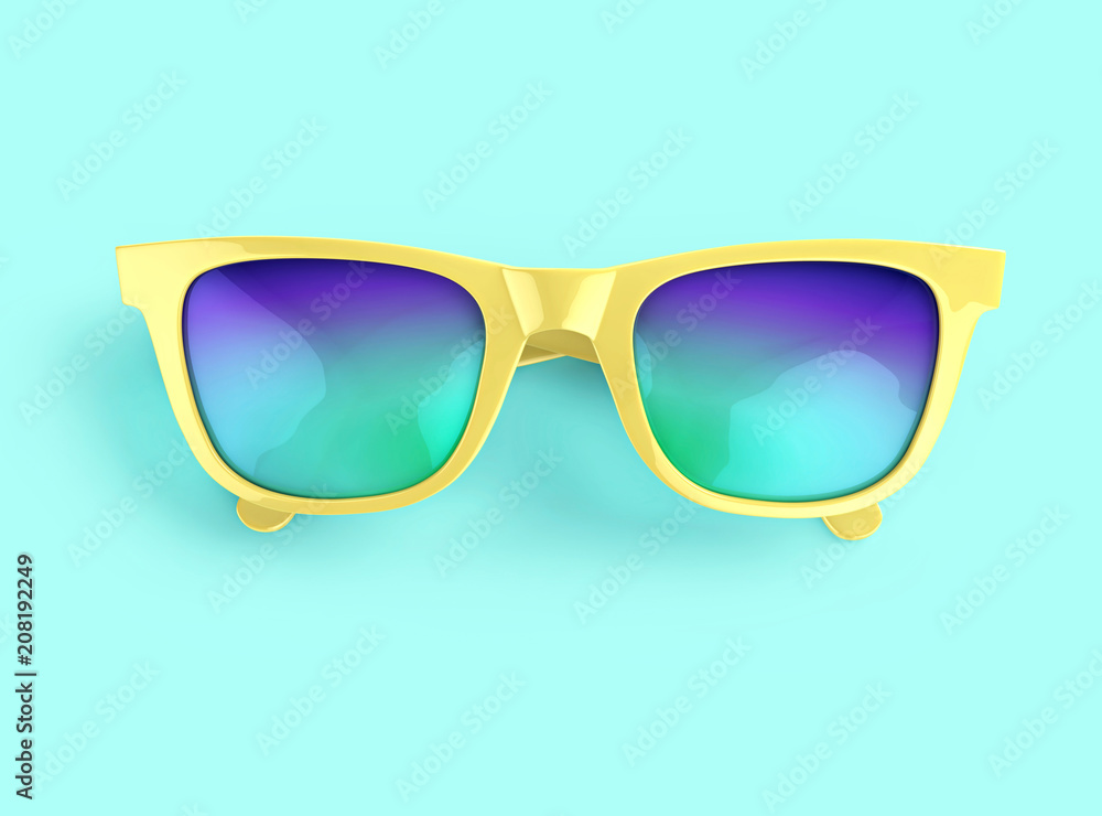 Yellow sunglasses with multicolor lenses, includes clipping path