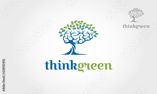 Think green vector logo illustration. This logo is great for agent, office, eco concept, consult, service, technology or any other business