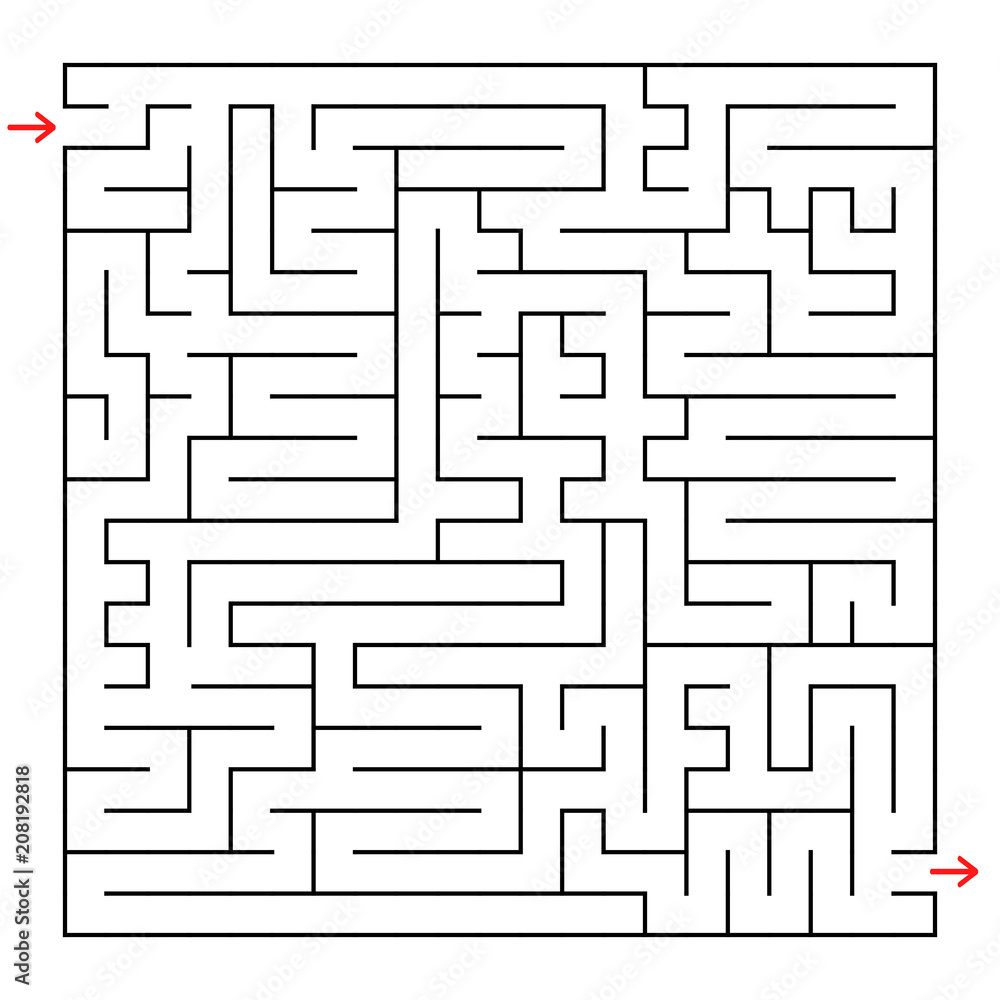 Abstract square maze. An interesting game for children and teenagers. Simple flat vector illustration isolated on white background.