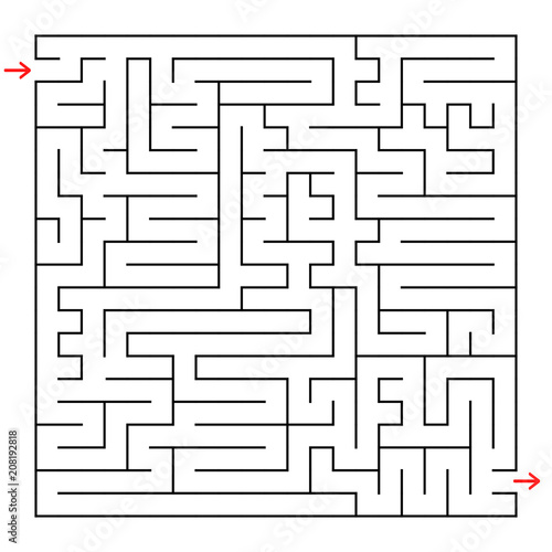 Abstract square maze. An interesting game for children and teenagers. Simple flat vector illustration isolated on white background.