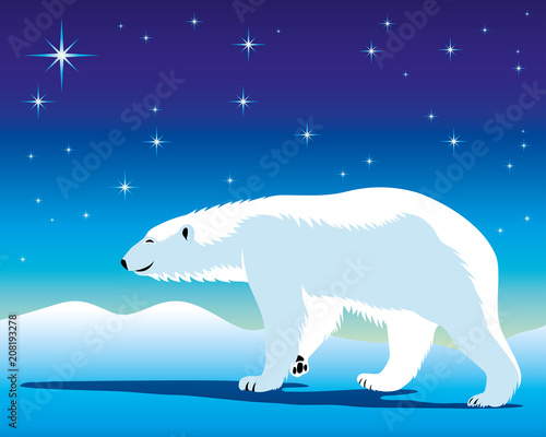 Polar bear against the background of arctic nature.