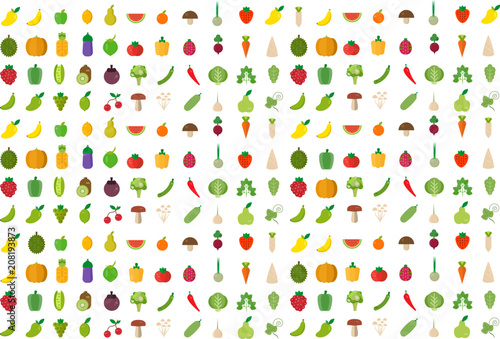 Isolated vegetables fruits background. vector illustration